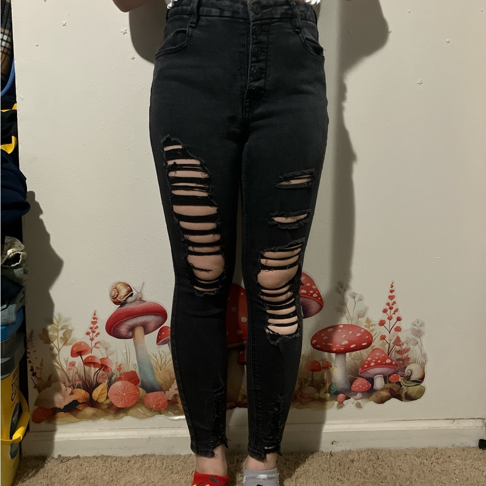 Rue21 Black High Rise Distressed Jeans